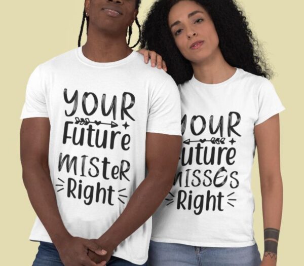 Future Mister and Miss Right Adorable Matching Outfits Set - Honeymoon, Marriage, Cute Couple Gift