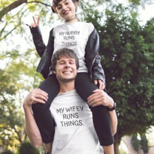 My Wifey / Hubby runs things Matching Set: Perfect for Honeymoon, Newlywed Gift, Cute Married Outfit Set