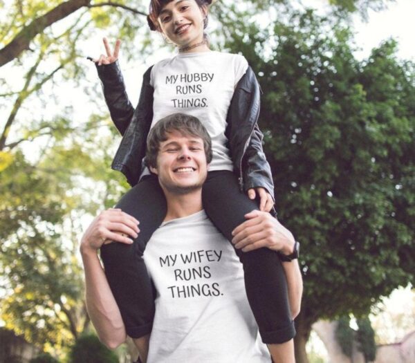 My Wifey / Hubby runs things Matching Set: Perfect for Honeymoon, Newlywed Gift, Cute Married Outfit Set