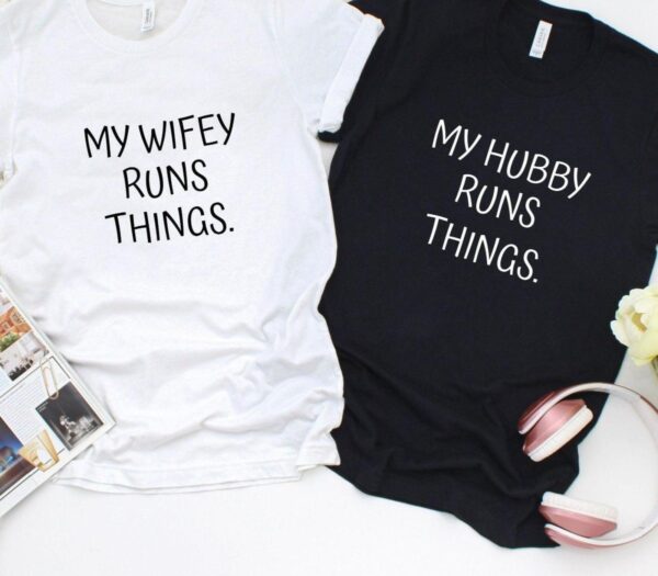 My Wifey / Hubby runs things Matching Set: Perfect for Honeymoon, Newlywed Gift, Cute Married Outfit Set - Image 4