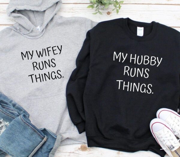 My Wifey / Hubby runs things Matching Set: Perfect for Honeymoon, Newlywed Gift, Cute Married Outfit Set - Image 2