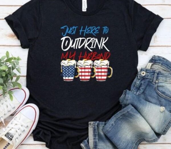 Outdrink My Spouse Humorous 4th of July Matching Outfits, Comical Couple's Set - Image 5