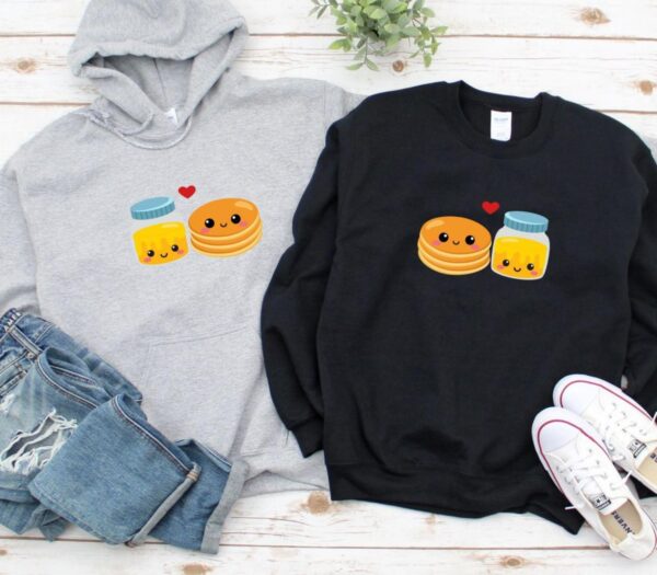 Pancake and Honey Matching Outfits, Foodie Lovers Gift, Couples Valentine Set, Best Duo Foodie Attire, Cute Outfit Set - Image 2