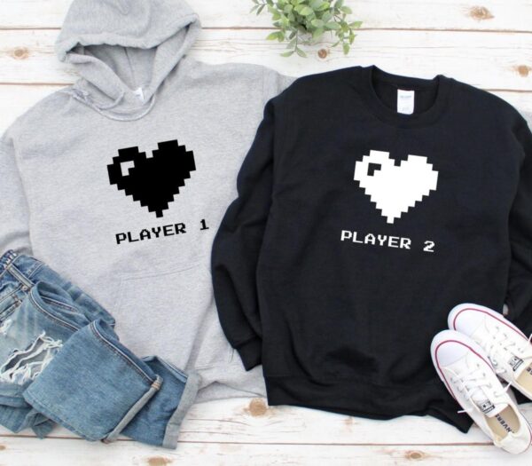 Player 1 / 2 Full Heart Model Matching Outfits for Gaming Lovers, Perfect Valentine's Gift for Couples - Image 2