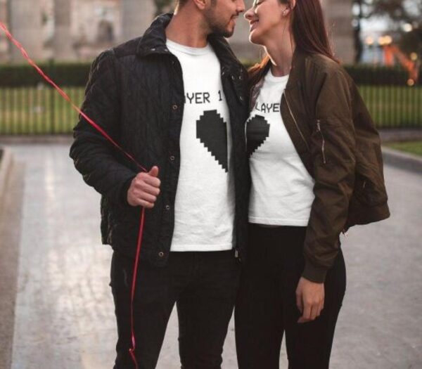 Player 1 & 2 Matching Set, Perfect for Couples, Valentine's Gift, Gaming Duo Outfit, Geek Heart Design
