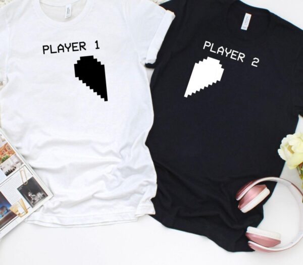 Player 1 & 2 Matching Set, Perfect for Couples, Valentine's Gift, Gaming Duo Outfit, Geek Heart Design - Image 4