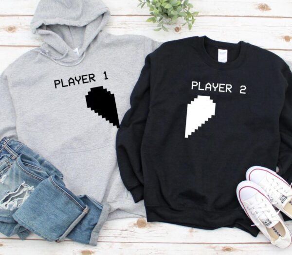 Player 1 & 2 Matching Set, Perfect for Couples, Valentine's Gift, Gaming Duo Outfit, Geek Heart Design - Image 2