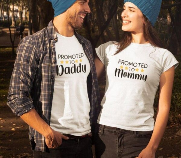 Promote to Daddy/Mommy Matching Set, Perfect Couples Gift, Pregnancy Announcement Outfit