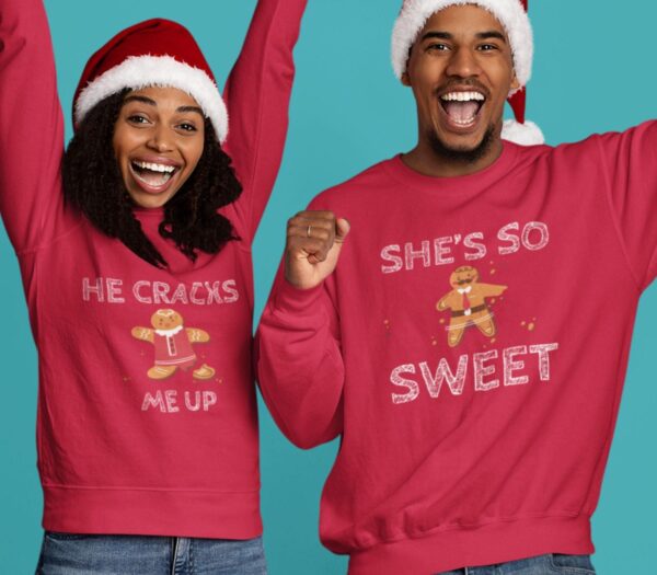 She's So Sweet/He Cracks Me Up - Hilarious Christmas Matching Outfits For Couples