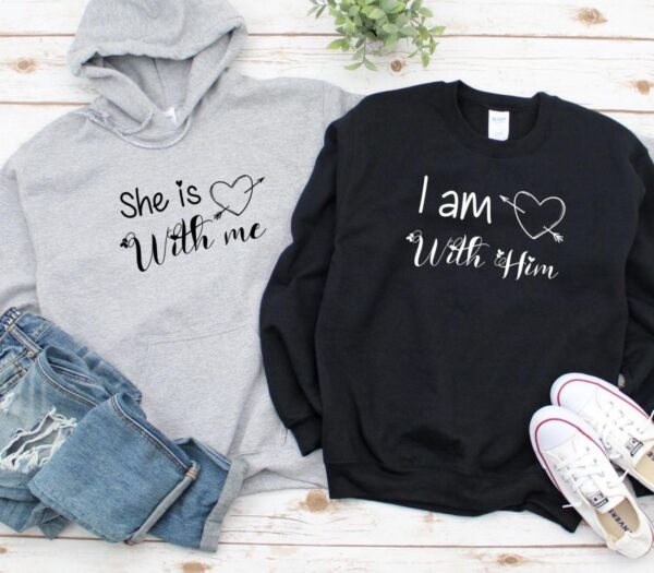 Valentine's Day Matching Outfits Set - 'She is With Me' & 'I am With Him', Gift for Lovebirds - Image 2