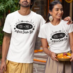 You + Me = Awesome Matching Outfits Set, Ideal Valentine Gift for Couples, Boyfriend and Girlfriend