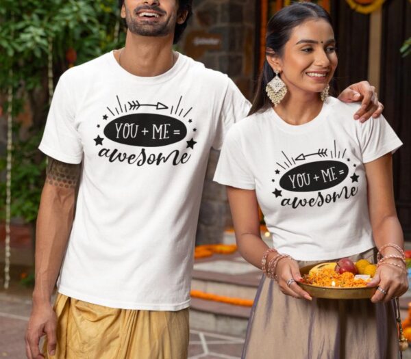 You + Me = Awesome Matching Outfits Set, Ideal Valentine Gift for Couples, Boyfriend and Girlfriend