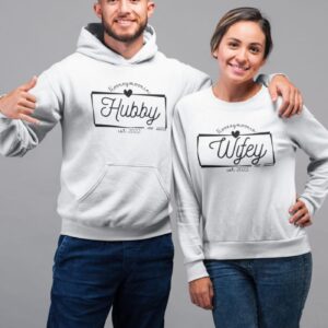 Charming Honeymoon Hubby & Wifey Custom Date Matching Outfits | Just Married & Engaged Duo Sets