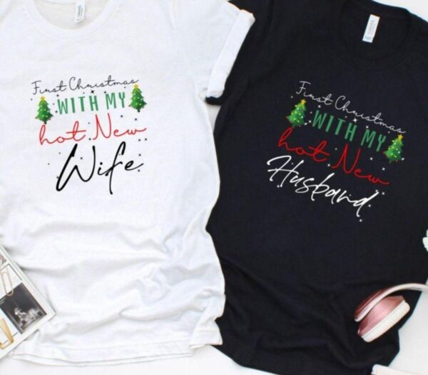 First Christmas With  My Hot New Husband/Wife - Newlywed Christmas Matching Set - Image 4