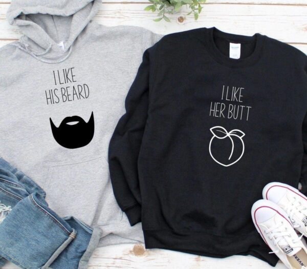 Funny Couples' Matching Outfits: "I Like Her Butt" & "I Like His Beard" Set! - Image 2