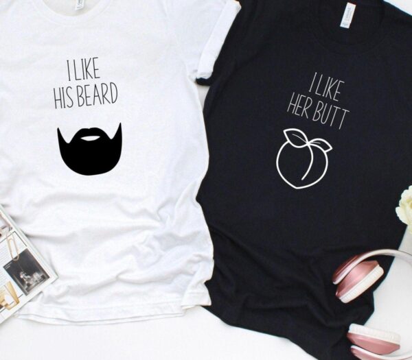 Funny Couples' Matching Outfits: "I Like Her Butt" & "I Like His Beard" Set! - Image 4