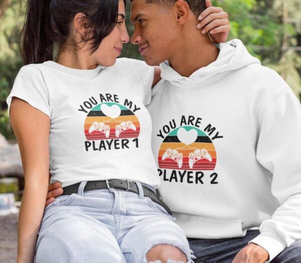 Player 1 and 2 Matching Outfits, Gaming Lovers Set, Geeky Couples Gift, Valentine's Day Matching Set