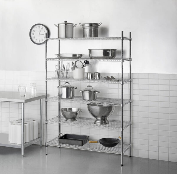 Style Selections Steel Heavy Duty 6-Tier Utility Shelving Unit (47.7-in W x 18-in D x 72-in H), Chrome, (600-lb Capacity Per Shelf) - Image 2