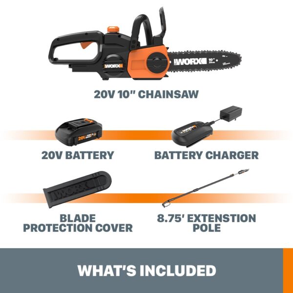 WORX Power Share 20-volt Max 10-in 2 Ah Battery Pole Saw (Battery and Charger Included) - Image 8
