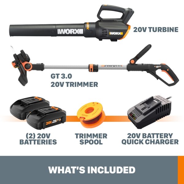 WORX Power Share 20-volt Max Cordless Battery String Trimmer and Leaf Blower Combo Kit 2 Ah (Battery & Charger Included) - Image 6