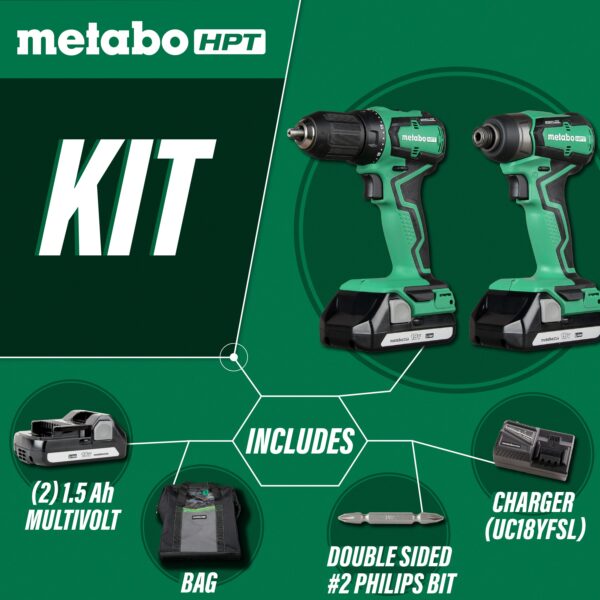 Metabo HPT MultiVolt 18-volt 2-Tool Brushless Power Tool Combo Kit with Soft Case (2-Batteries Included and Charger Included) - Image 2