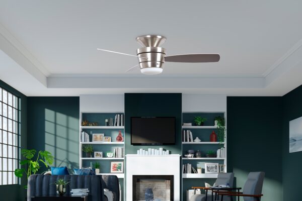 Harbor Breeze Mazon 44-Inches Brushed Nickel with Brushed Nickel/Black Blades Integrated LED Fixture Indoor Flush mount Standard Ceiling Fan With Light and Remote ( 3 -Blade) - Image 2