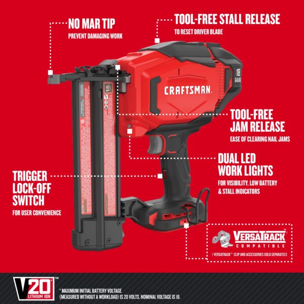 CRAFTSMAN V20 2-in 18 -Gauge Cordless Straight Brad Nailer - Image 3