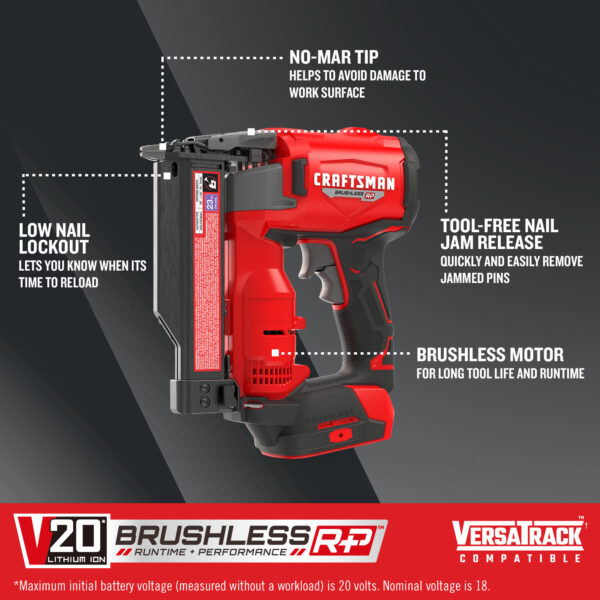 CRAFTSMAN V20 Brushless RP 1-3/8-in 23 -Gauge Cordless - Image 3