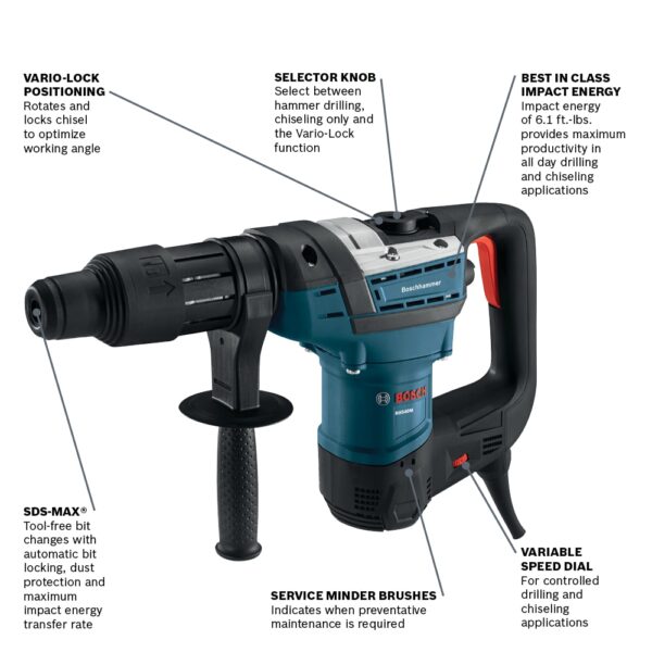 Bosch 12.0000 -Amp 1-9/16-in SDS-max Variable Speed Rotary Hammer Drill - Image 5