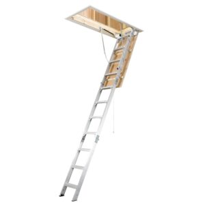 Werner Aluminum Folding Attic Ladder 8-Feet to 10-Feet (Rough Opening: 22.5-Inches x 54-Inches ) with 375-lbs. Capacity