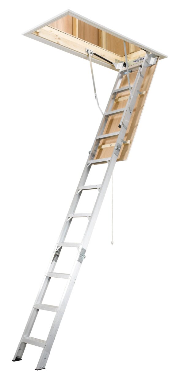 Werner Aluminum Folding Attic Ladder 8-Feet to 10-Feet (Rough Opening: 25-Inches x 54-Inches ) with 375-lbs. Capacity