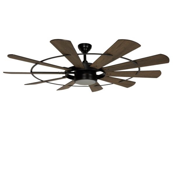 Harbor Breeze Henderson 60-Inches Matte Black with Rustic Weathered Oak Blades Integrated LED Fixture Indoor Downrod mount Windmill Ceiling Fan With Light and Remote ( 10 -Blade) - Image 8