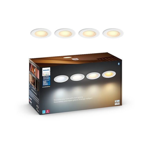 Philips Hue Smart Compatible Bluetooth Compatibility White 5-in or 6-in 1100 -Lumens Switchable white Round Dimmable LED Damp rated Recessed Downlight 4 -Pack