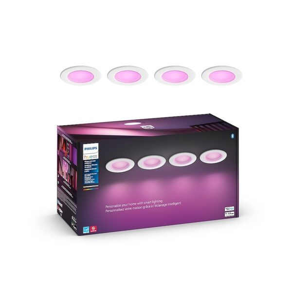Philips Hue Smart Compatible Bluetooth Compatibility White 5-in or 6-in 1100 -Lumens Switchable Round Dimmable LED Damp rated Recessed Downlight 4 -Pack