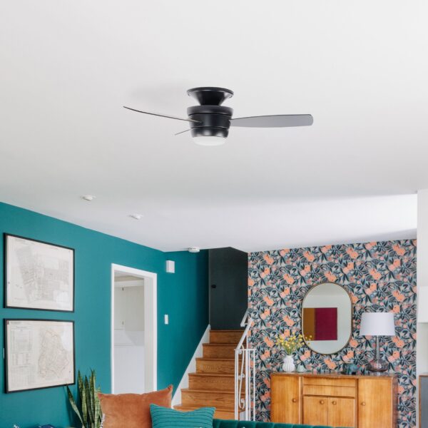 Harbor Breeze Mazon 44-Inches Matte Black with Black/Driftwood Blades Integrated LED Fixture Indoor Flush mount Standard Ceiling Fan With Light and Remote ( 3 -Blade) - Image 6