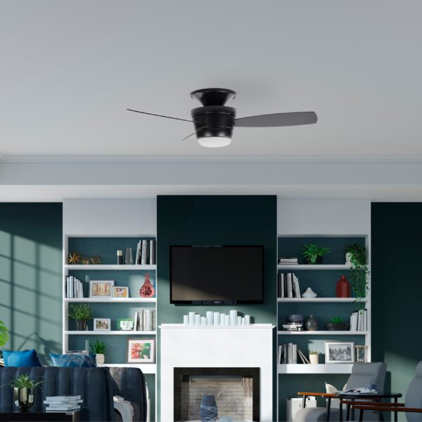Harbor Breeze Mazon 44-Inches Matte Black with Black/Driftwood Blades Integrated LED Fixture Indoor Flush mount Standard Ceiling Fan With Light and Remote ( 3 -Blade) - Image 4