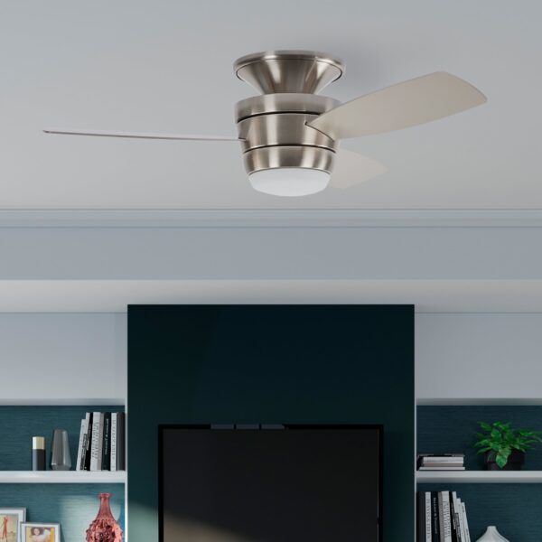 Harbor Breeze Mazon 44-Inches Brushed Nickel with Brushed Nickel/Black Blades Integrated LED Fixture Indoor Flush mount Standard Ceiling Fan With Light and Remote ( 3 -Blade) - Image 5
