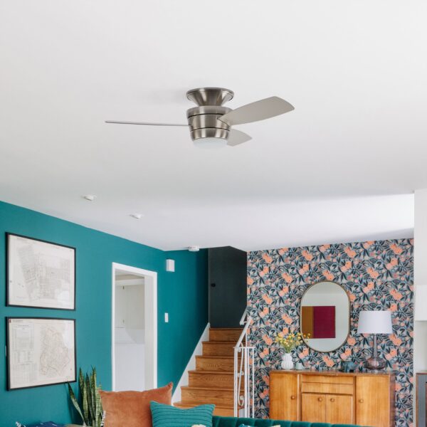 Harbor Breeze Mazon 44-Inches Brushed Nickel with Brushed Nickel/Black Blades Integrated LED Fixture Indoor Flush mount Standard Ceiling Fan With Light and Remote ( 3 -Blade) - Image 6