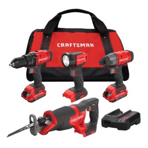 CRAFTSMAN V20 20-volt Max 4-Tool Power Tool Combo Kit with Soft Case (2-Batteries and Charger Included)