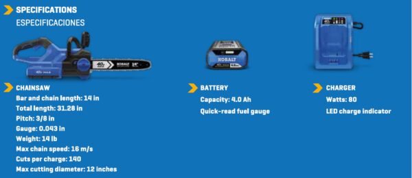 Kobalt Gen4 40-volt 14-in Battery 4 Ah Chainsaw (Battery and Charger Included) - Image 4