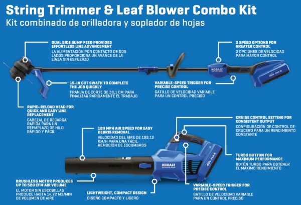 Kobalt Gen4 40-volt Cordless Battery String Trimmer and Leaf Blower Combo Kit 4 Ah (Battery & Charger Included) - Image 3
