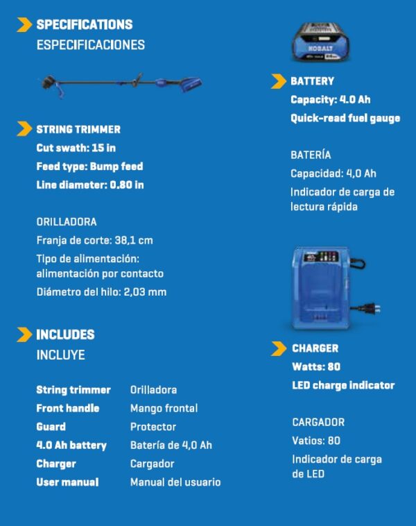 Kobalt Gen4 40-volt 15-in Straight Shaft Battery String Trimmer 4 Ah (Battery and Charger Included) - Image 4