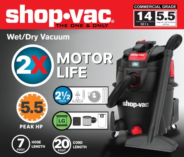 Shop-Vac 14-Gallons 5.5 HP Corded Wet/Dry Shop Vacuum with Accessories Included (corded) - Image 7