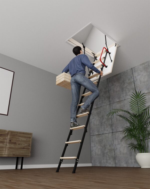 STAIRLUXE Insulated Metal Folding Attic Ladder 8-Feet to 8.54-Feet (Rough Opening: 32.29-Inches x 32.29-Inches ) with 352-lbs. Capacity - Image 4