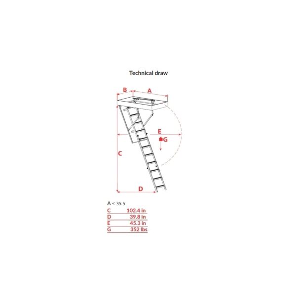 STAIRLUXE Insulated Metal Folding Attic Ladder 8-Feet to 8.54-Feet (Rough Opening: 32.29-Inches x 32.29-Inches ) with 352-lbs. Capacity - Image 6