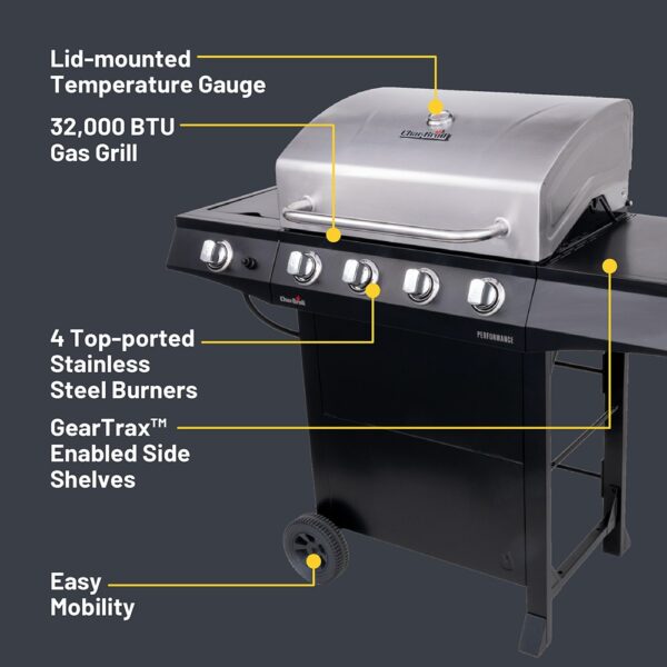 Charbroil Performance Series Black 4-Burner Liquid Propane Gas Grill with 1 Side Burner - Image 4