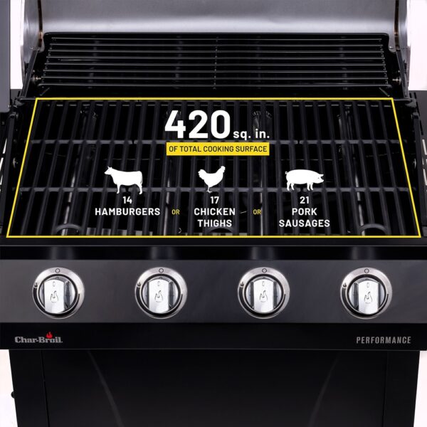 Charbroil Performance Series Black 4-Burner Liquid Propane Gas Grill with 1 Side Burner - Image 6