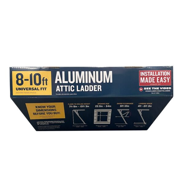Werner Aluminum Folding Attic Ladder 8-Feet to 10-Feet (Rough Opening: 22.5-Inches x 54-Inches ) with 375-lbs. Capacity - Image 9