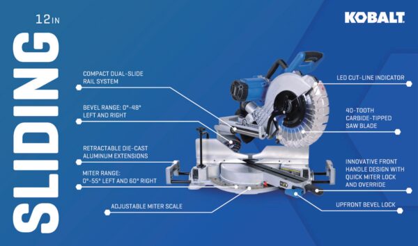 Kobalt Compact 12-in 15-Amps Dual Bevel Sliding Compound Corded Miter Saw - Image 4
