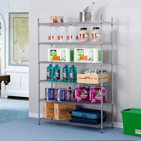 Style Selections Steel Heavy Duty 6-Tier Utility Shelving Unit (47.7-in W x 18-in D x 72-in H), Chrome, (600-lb Capacity Per Shelf) - Image 7